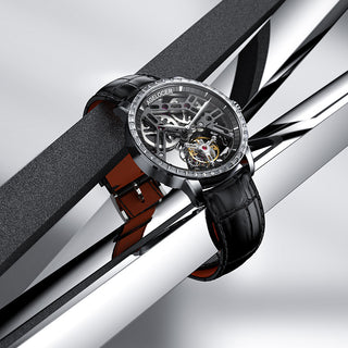 AGELOCER Original Luxury Hollow Free-sprung Balance Flying Tourbillon Watch Mechanical Watch Manual Winding-Zircon Version