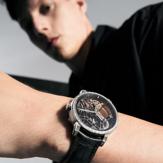 AGELOCER Original Luxury Hollow Free-sprung Balance Flying Tourbillon Watch Mechanical Watch Manual Winding-Zircon Version