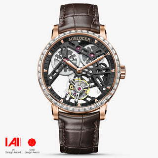 AGELOCER Original Luxury Hollow Free-sprung Balance Flying Tourbillon Watch Mechanical Watch Manual Winding-Zircon Version