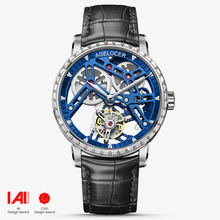 AGELOCER Original Luxury Hollow Free-sprung Balance Flying Tourbillon Watch Mechanical Watch Manual Winding-Zircon Version