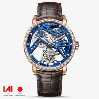 AGELOCER Original Luxury Hollow Free-sprung Balance Flying Tourbillon Watch Mechanical Watch Manual Winding-Zircon Version