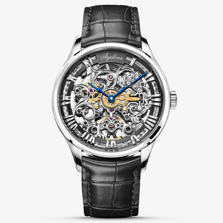 AGELOCER Original Schwarzwald Series Engraved Skeleton Men Automatic Mechanical Watch Leather Strap