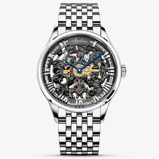 AGELOCER Original Schwarzwald Series Engraved Skeleton Men Automatic Mechanical Watch with Stainless Steel