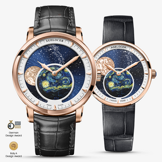 AGELOCER Original Astronomer Series Automatic Mechanical Watch Couple Watches Genuine Leather Strap