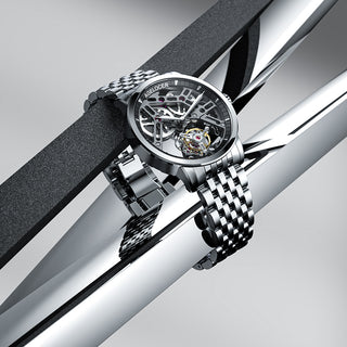 AGELOCER Original Hollow Free-sprung Balance Flying Tourbillon Mechanical Watches Men Manual Winding Casual Stainless Steel