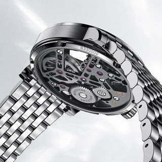 AGELOCER Original Skeleton Free-sprung Balance Flying Tourbillon Mechanical Watch Steel Strap-Zircon Version