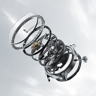AGELOCER Original Skeleton Free-sprung Balance Flying Tourbillon Mechanical Watch Steel Strap-Zircon Version