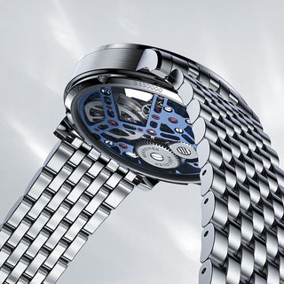 AGELOCER Original Hollow Blue Free-sprung Balance Flying Tourbillon Mechanical Watches Men Manual Winding Casual Stainless Steel