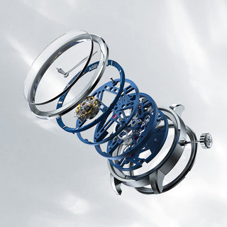 AGELOCER Original Hollow Blue Free-sprung Balance Flying Tourbillon Mechanical Watches Men Manual Winding Casual Stainless Steel