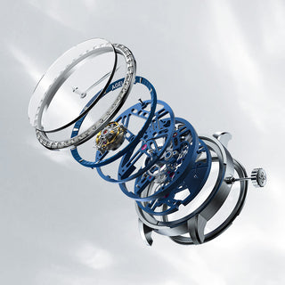 AGELOCER Original Skeleton Free-sprung Flying Tourbillon Mechanical Watch Steel Strap-Zircon Version