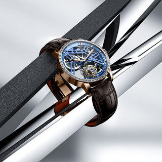 AGELOCER Original Luxury Hollow Free-sprung Balance Flying Tourbillon Watch Manual Winding-Zircon Version