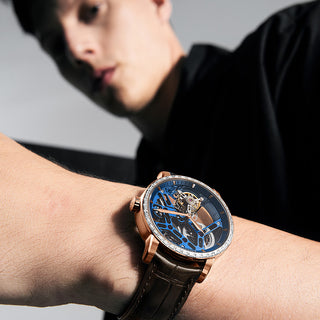 AGELOCER Original Luxury Hollow Free-sprung Balance Flying Tourbillon Watch Manual Winding-Zircon Version